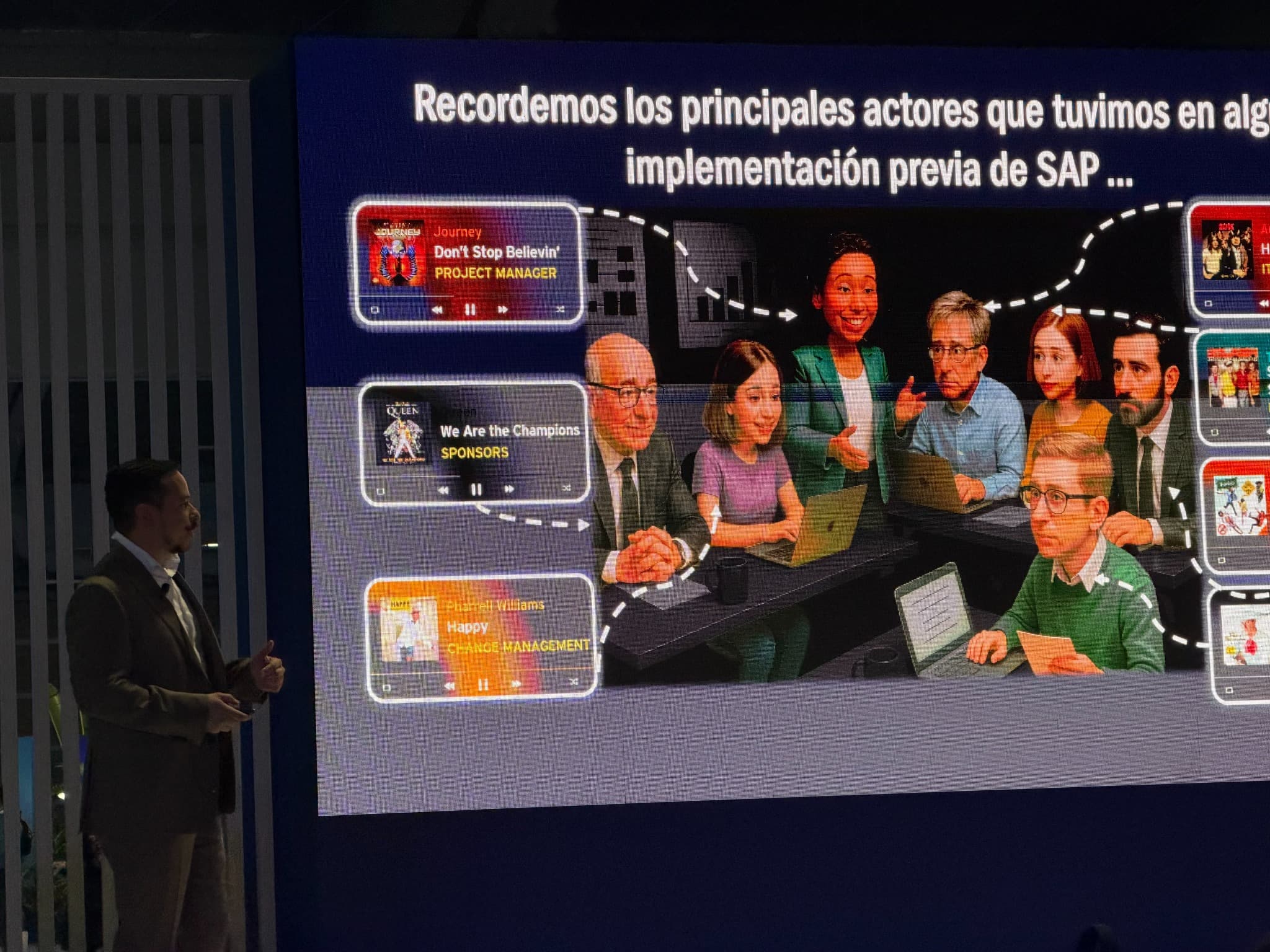 Presentación sobre los actores de una implementación previa de SAP, SAP NOW AI Tour México, 20 de agosto de 2026.
