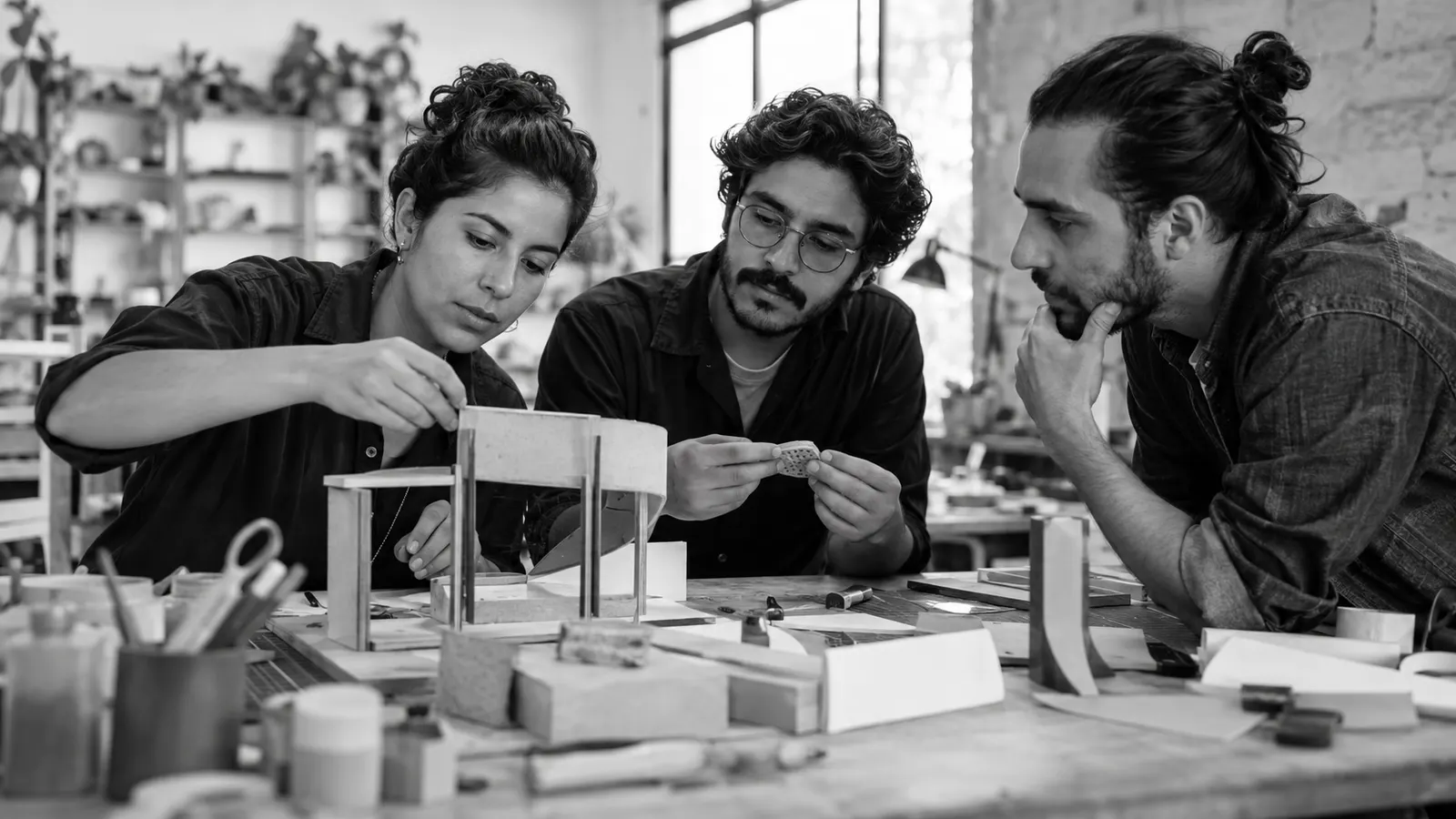 Emprendedores crean y prueban un prototipo en equipo.